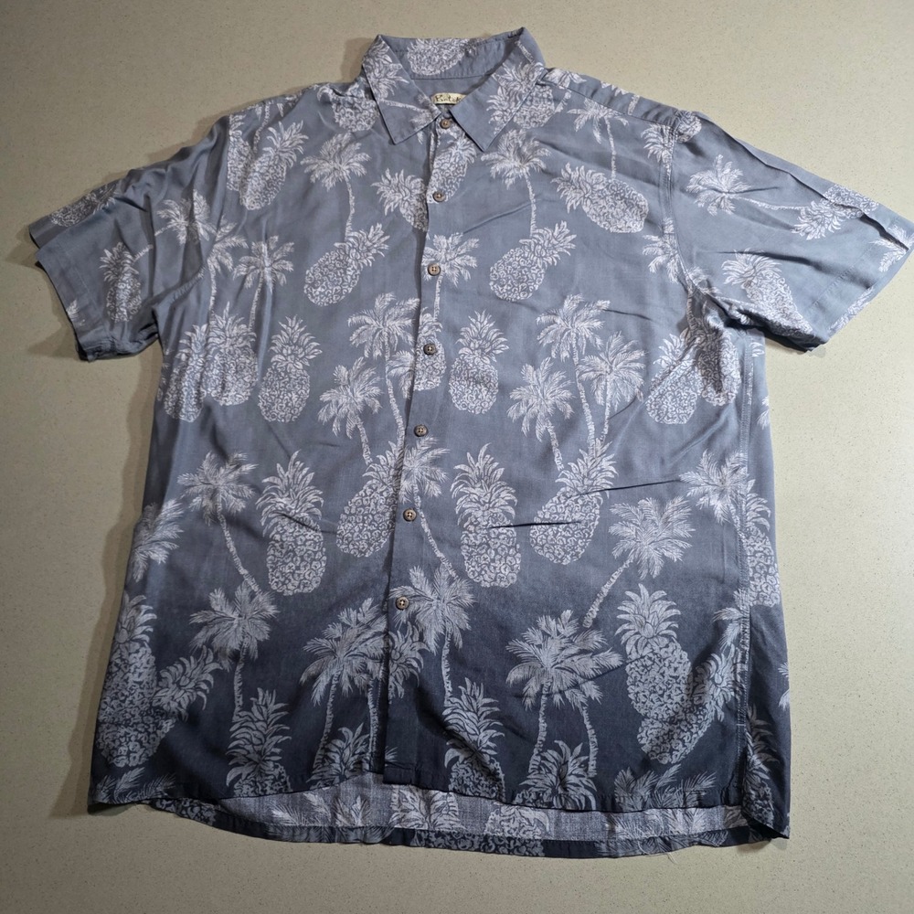 Batik Bay Mens XL Blue Ombre Pineapple Palm Tree Rayon Button Down Shirt